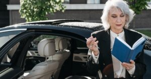 professional woman thinking car