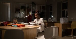 professional woman late night working