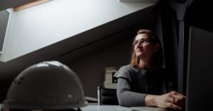 woman architect working late