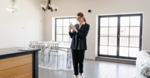 professional woman alone in apartment