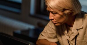woman working late laptop