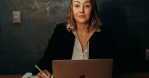 professional woman laptop evening