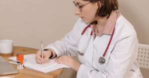 professional woman doctor café