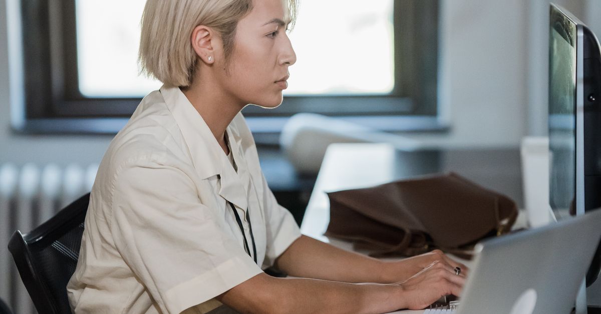 businesswoman working alone office